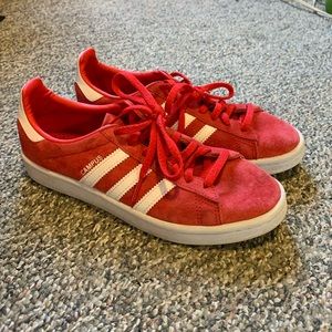red suede adidas campus sneakers